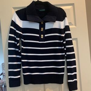 Lauren Ralph Lauren Navy Blue/White Striped Cotton Sweater sz S
